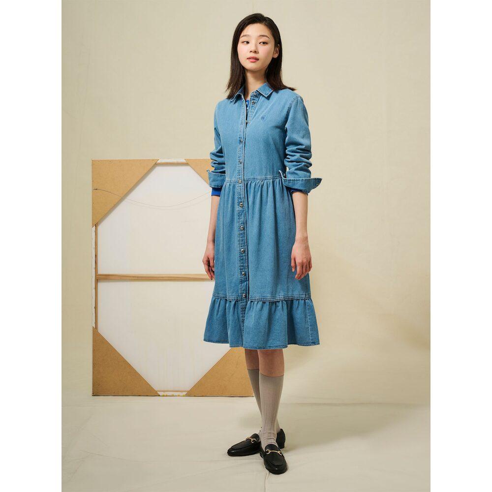 Binpolleidiseu [Reedition] Hedge Denim Volume Sleeve Dress Blue (Bf5271S01P)