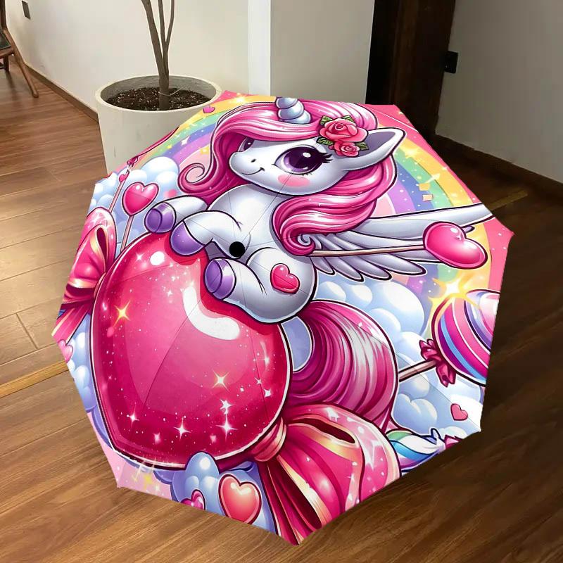1PC Unicorn Heart Umbrella-8-Rib Reinforced Portable Folding Travel Suitable for All Seasons Outdoor Daily Use  -J0393