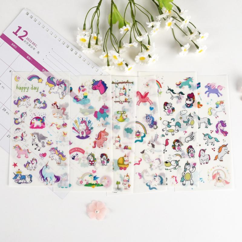 Gift Office School Supplies Cartoon Unicorn PVS Sticker Children and Girls Creative Diary Handmade Decoration Handbook Kawai