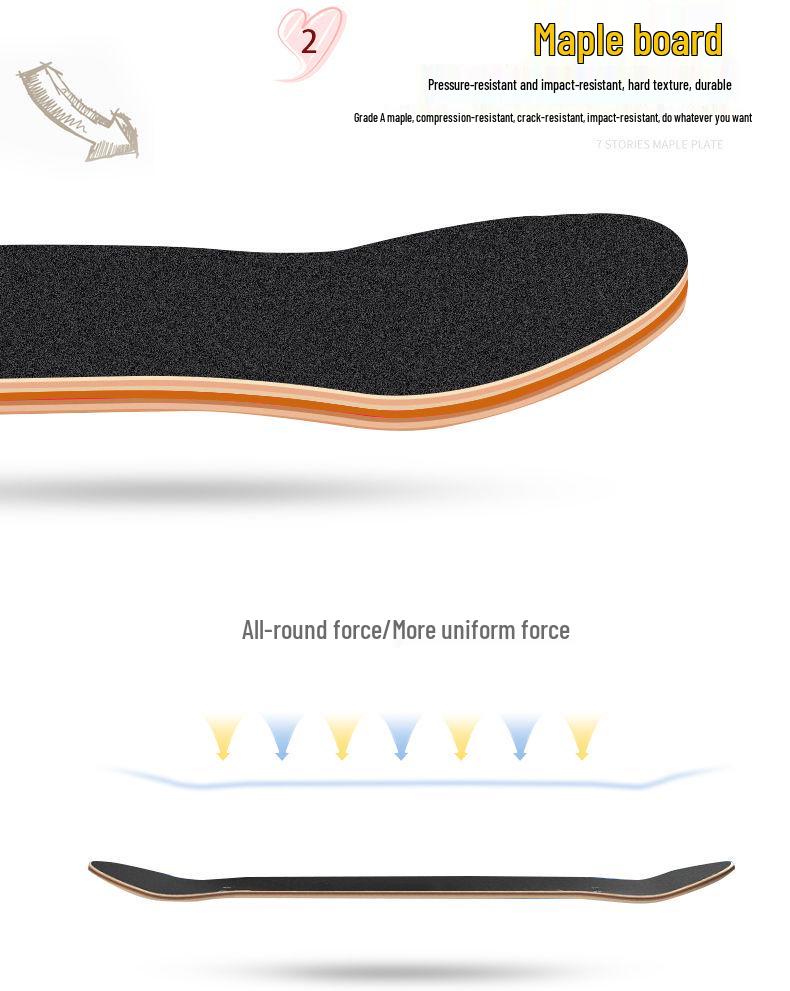 Beginner Entry-Level Double Rocker Skateboard for Street Cruising - Professional Short Board for Boys, Girls, and Adults