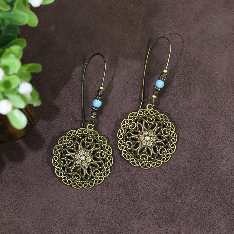 Ethnic Vintage Bohemian Drop Danlge Women's Earrings Bead Wooden Tassel Round Geometric Flower Leaf Long Boho Earrings Zircon