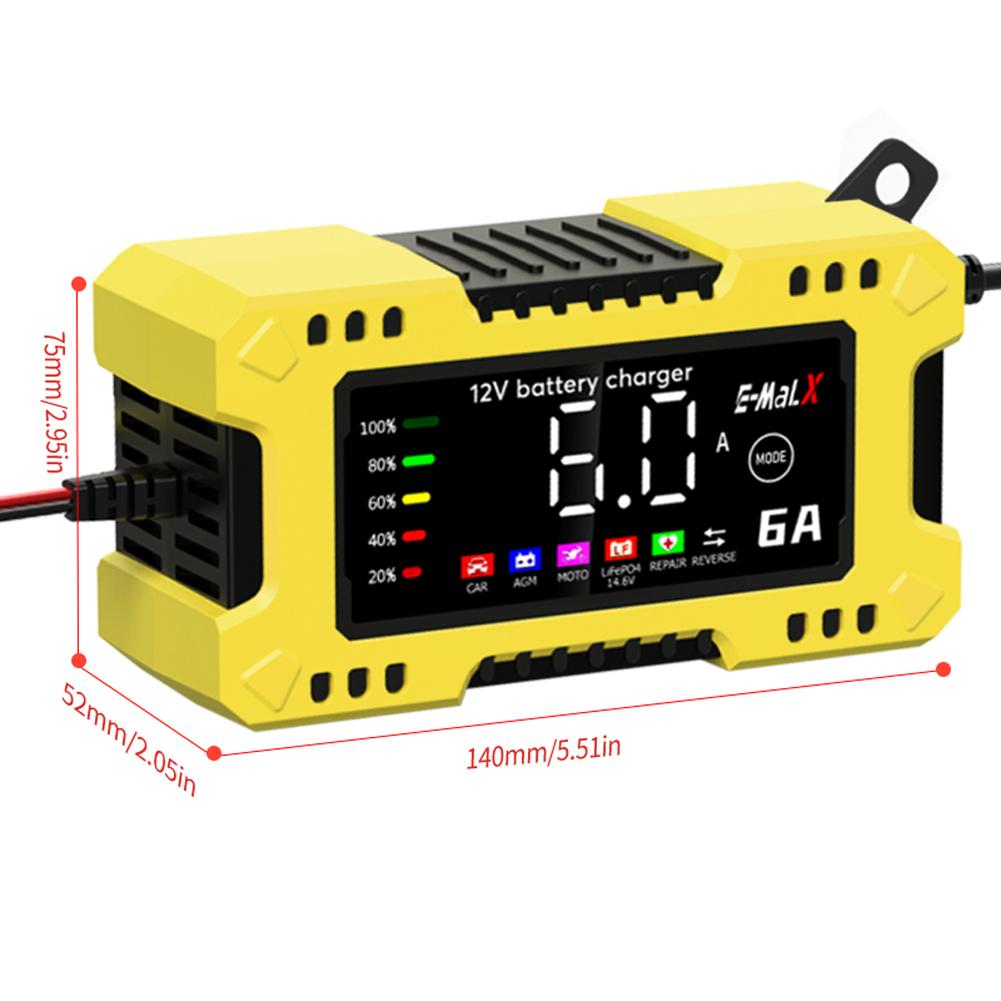 6A 12V Car Battery Charger Moto Battery Charger Car and Motorcycle Battery Charging Unit for Lead-Acid AGM GEL Batteries