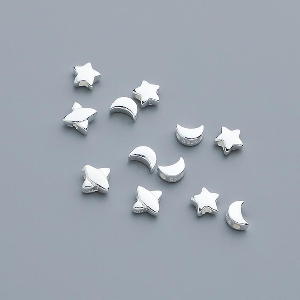 S925 Vegan Silver Geometric Stars & Moon Spacer Beads for DIY Bracelets