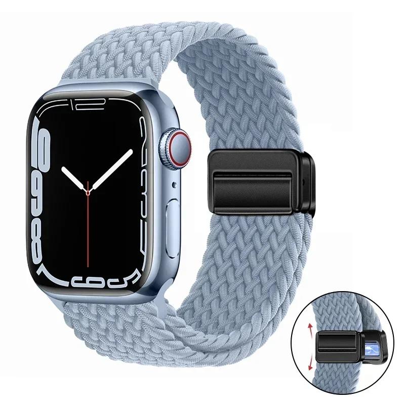 Magnetic Braided Loop Strap For Apple Watch Band 45mm 41mm 44mm 42mm 46mm Ultra 3 49mm Nylon Bracelet iWatch 11 10 9 8 7 6 5 SE