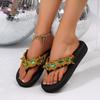 Fashion Luxury Colourful Crystal Decoration Flip Flops Women 2025 Summer Black Wedge Heels Slippers Comfortable Light Weight Sandals
