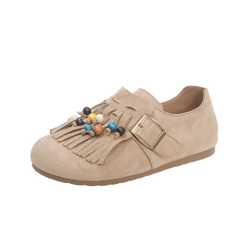 

Модная женская обувь из замши на плоской подошве, женские туфли с пряжкой, дышащая повседневная обувь с бисером, женские кеды 2025 35 бежевый