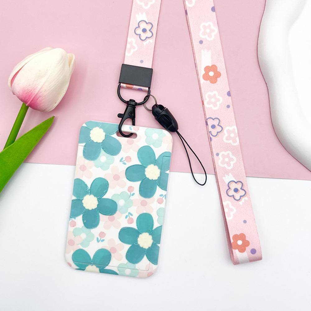 Sweet Floral Card Protective Sleeve Neck Strap Lanyard Card Holder Cute Card Case  ID/Bus/Bank Card