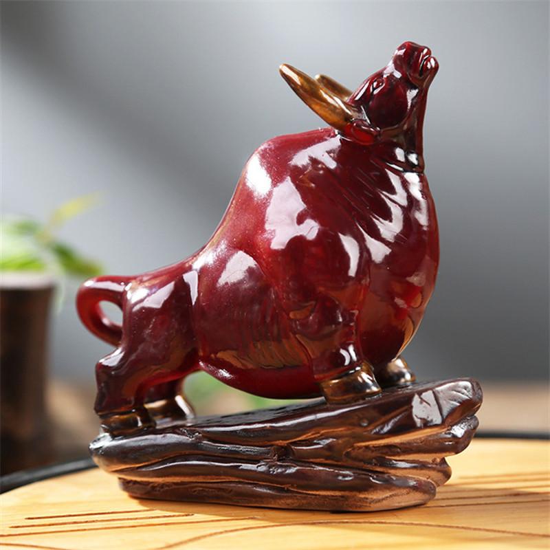 Ceramic Color-Changing Bull Tea Pet – Animal Ornament for Car, Office & Home Decor