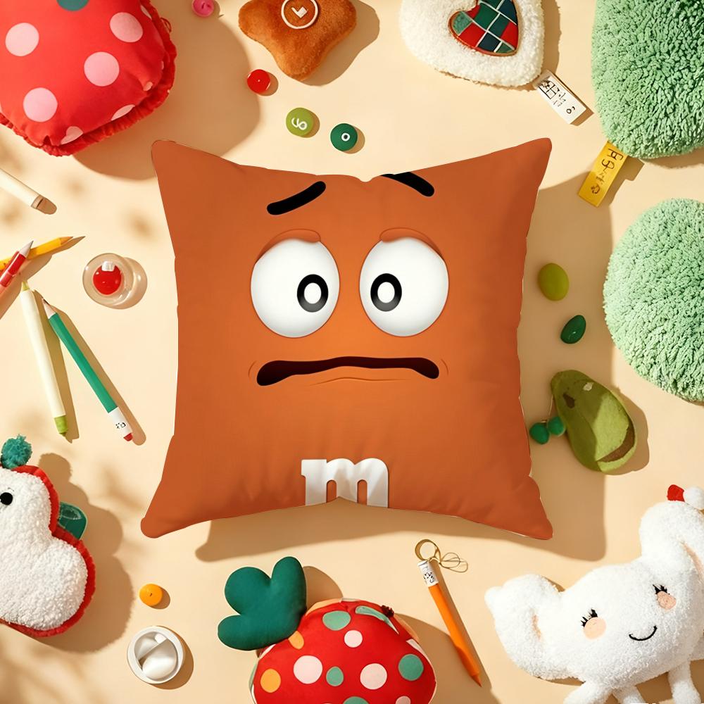 Cute Funny Art M-M&M'S Cushion Cover Plush Fabric Soft Double-Sided Printed Sofa Warm Winter Home Child Gift Pillow Case