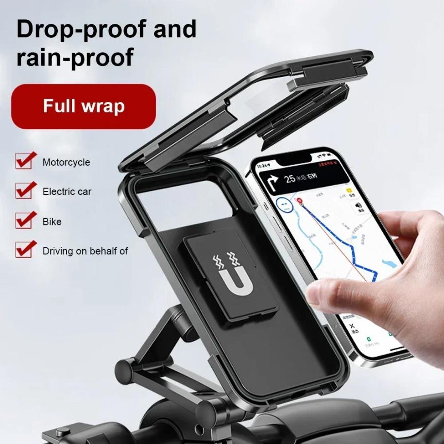 

360 Degree Swivel Waterproof Magnetic Motorcycle Bike Phone Holder Universal Bicycle Gps Mount Adjustable Motorcycle Cell Phone Bracket чорний