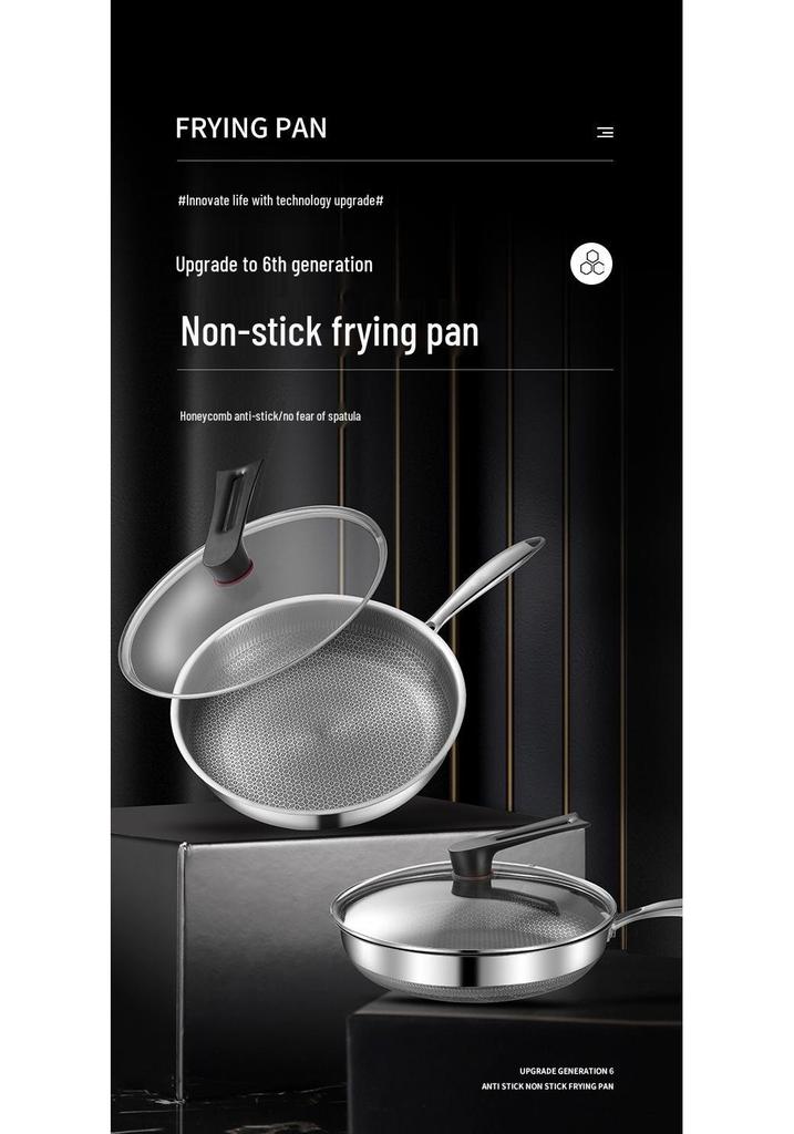 Extra Thick Non-stick Stainless Steel Honeycomb Wok - Flat-bottomed Frying Pan for Cooking