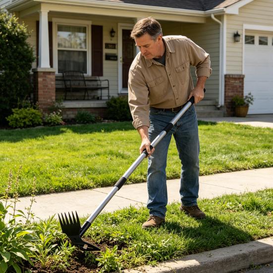 Long Handle Weed Puller Tool Heavy-Duty 2-in-1 Weeding Tool Hand Weed Rake And Hoe for Easy Weeding Soil Loosening Digging in Garden Yard Lawn