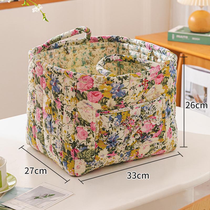 Floral Large Capacity Fabric Laundry Hamper with Easy Carry Handles Rural Pastoral Style Clothing Storage Baskets Home Organizer