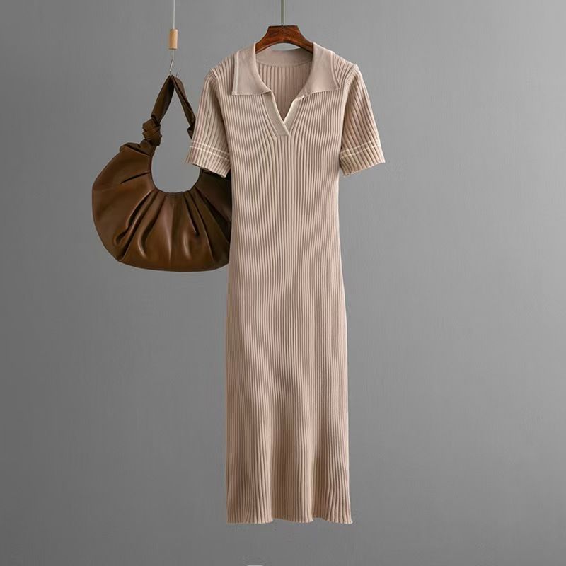 

Fashion Style New Arrival Fashionable Knitted Dress Short Sleeve Dress Knitted Short Sleeve Dress Khaki All yards