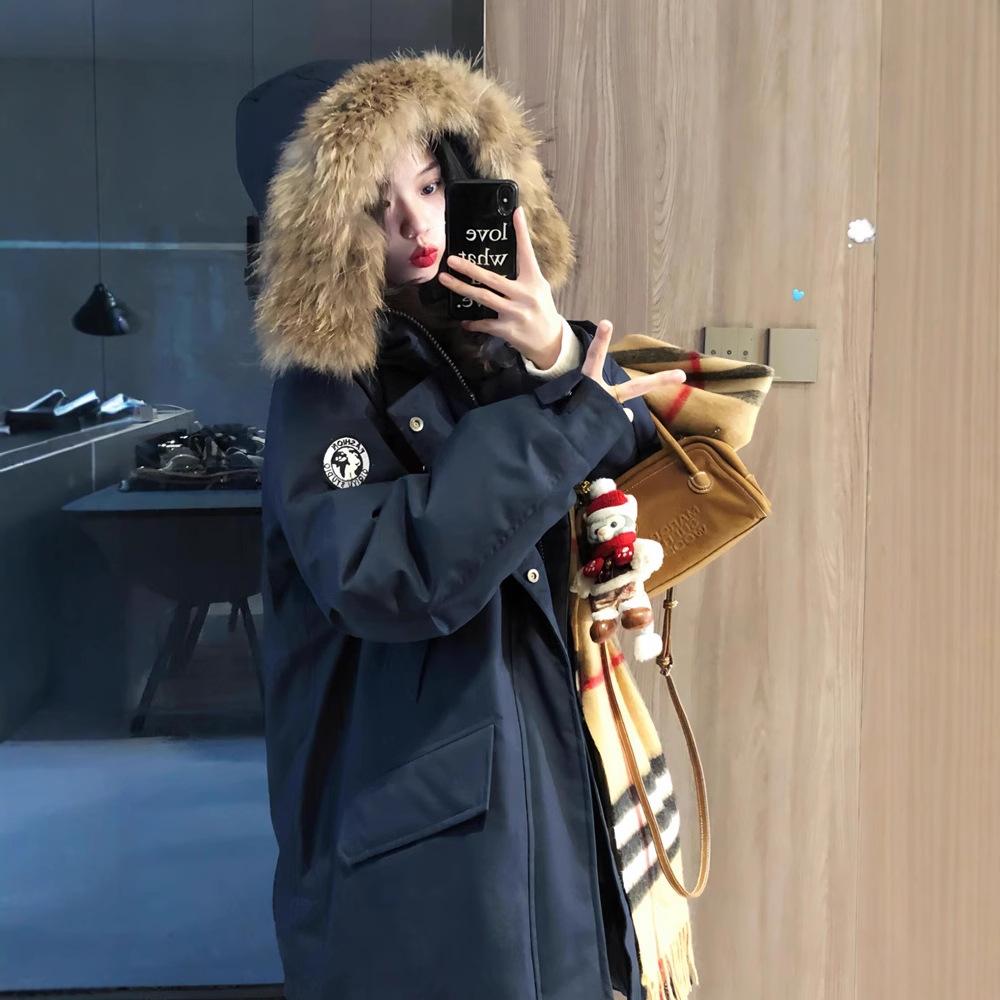 Down Cotton-padded Clothes Women's Fur Collar Pie Overcome The New Cotton-padded Jacket Long Loose Couple Thickened Cotton-padded Clothes