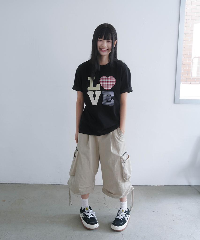 Mimdeowodeulobeu Hello World Patchwork Love T-Shirt_Black