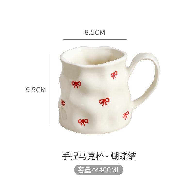 400ML European Ceramic Coffee Cup White Love Mug Home Bow Breakfast Milk Mug Afternoon Camellia Flower Tea Cup Birthday Gift New