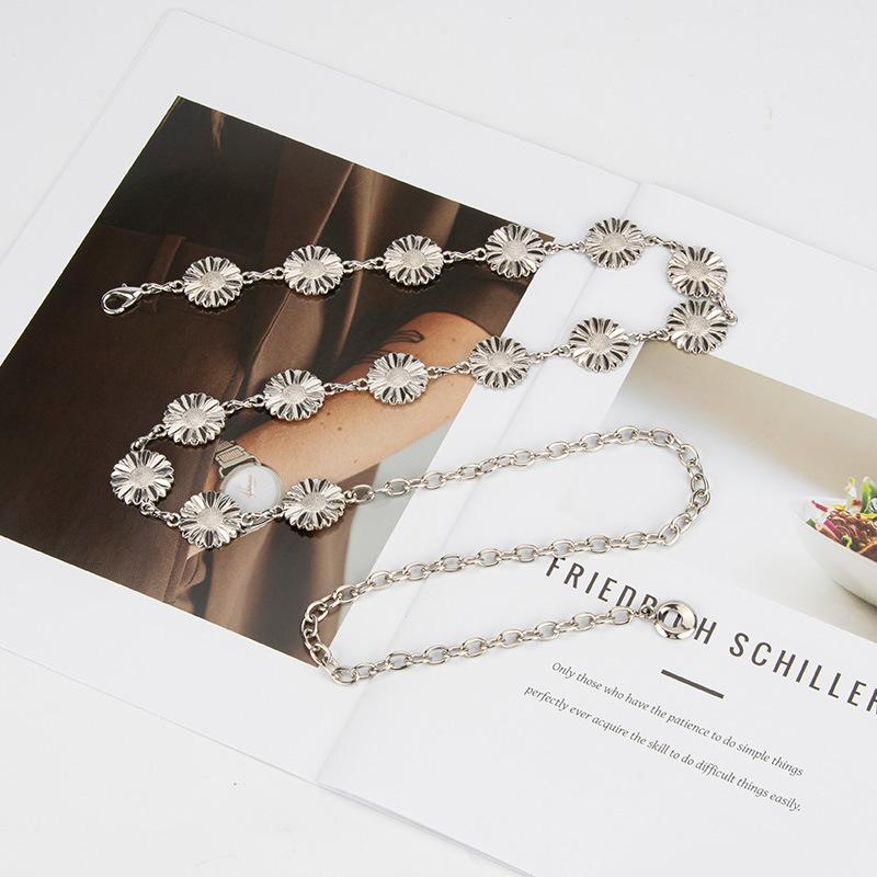 Light Luxury Niche Sunflower Metal Waist Decoration Women's Decorative Dress Silver Waist Chain High-end Women's Belt
