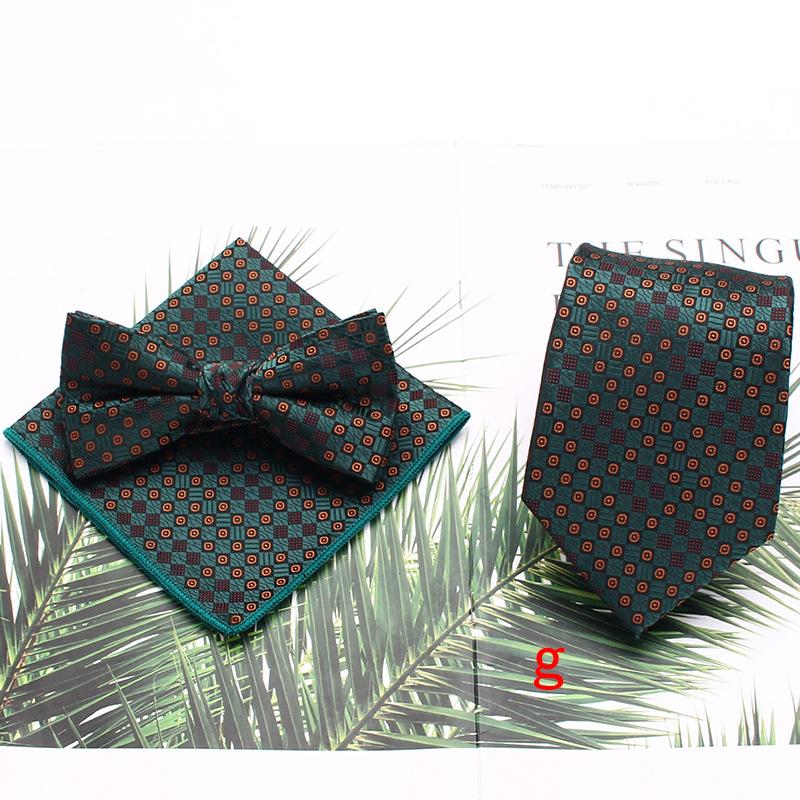 Rael Men'S Tie Set, Polyester Striped Tie Bow Tie Square Scarf Three-Piece Set, Suit Accessories