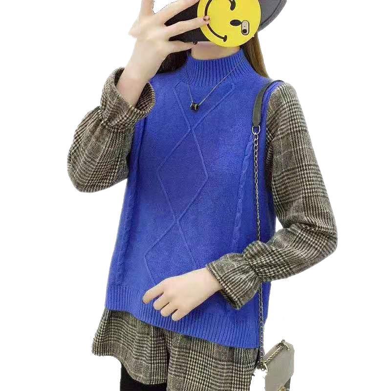 Damskie zimowe swetry dwuczęściowe z dzianiny College Wind Swetry z długim rękawem Luźne patchworkowe swetry projektantów Topy