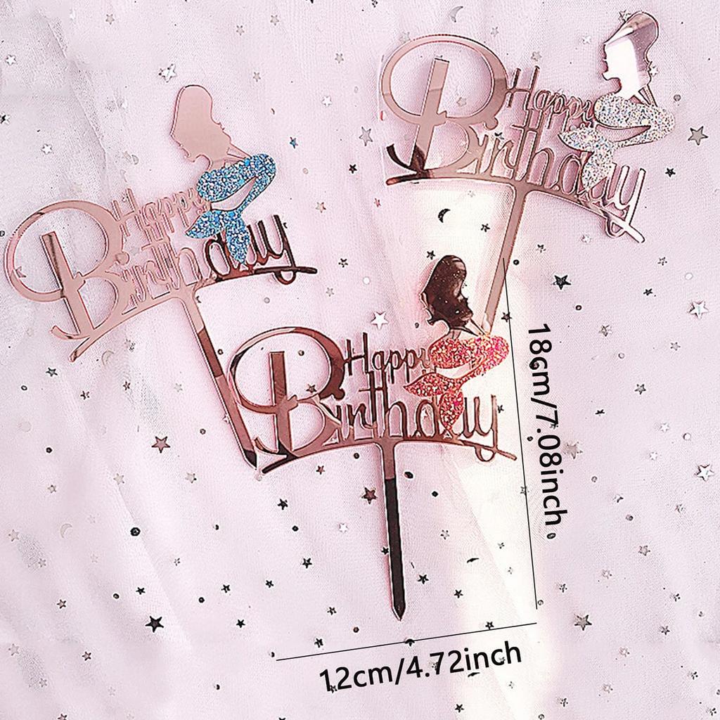 1pc Glitter Mermaid Happy Birthday Cake Mermaid Cake , Under The Sea Themed,  Birthday Party Supplies