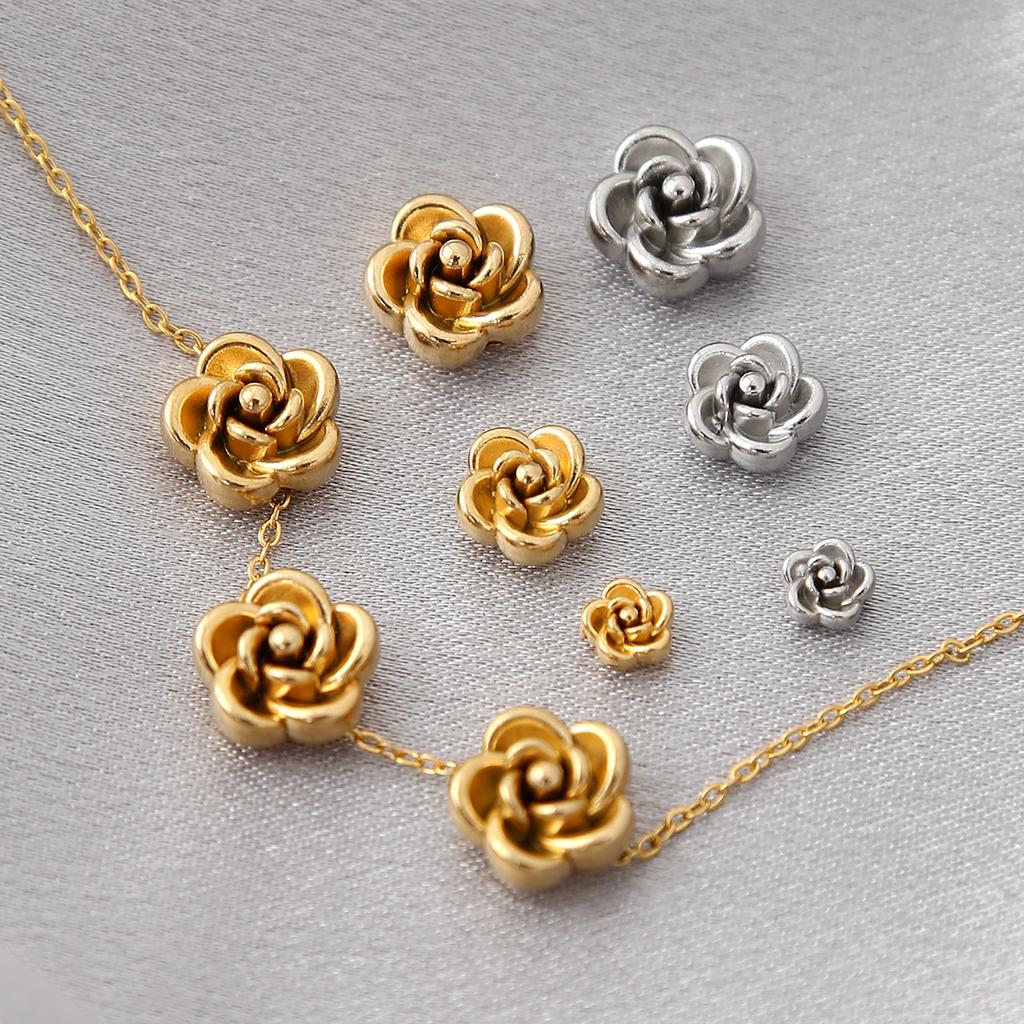 30pcs Stainless Steel Rose Flower Spacer Beads For Jewelry Making DIY Rose Pendants Charms Loose Beads Jewelry Findings Crafts