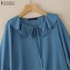 ZANZEA Women Ruffles Round Neck Casual 3/4 Sleeve Loose Blouse