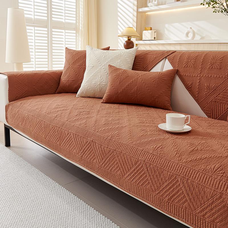 Four Season Universal Pure Cotton Sofa Cover Fabric Anti Slip Simple Nordic Sofa Cover Cream Style Straight Row Sofa Cover Towel