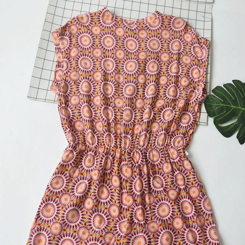 Export Cut Label Plus Size Summer Women's Rayon Print V-neck Waist-Controlled Slimming Mop Extended Nightdress Home Wear