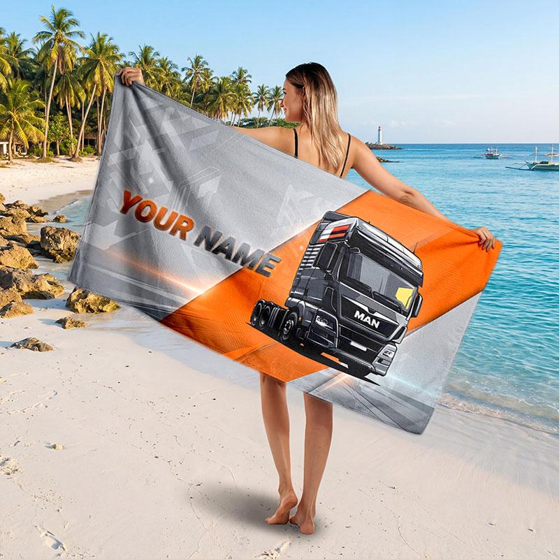 MAN LKW Personalisierbares Namens-Text Strandtuch, Weiches Saugfähiges Handtuch Strand Pool Reise Persönliches Geschenk