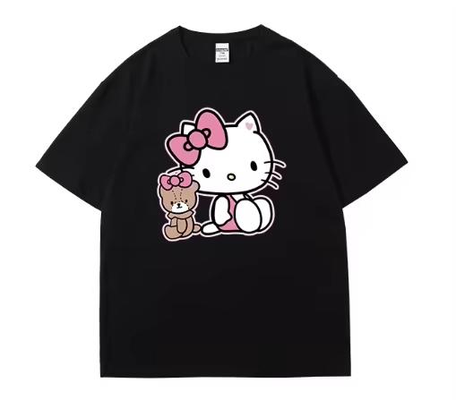

2026 Hello Kitty Round neck ShortSleeve for Women Unisex Couple INS Comfortable summer Womens loose Tshirt S