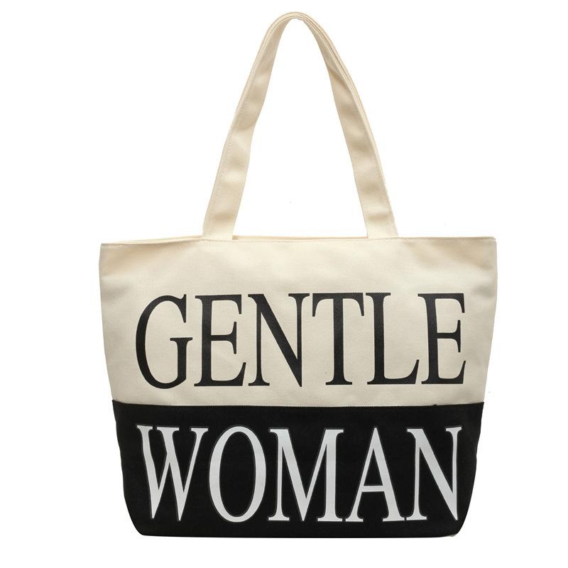 

Холщовая сумка контрастного цвета с надписью, повседневная сумка-тоут, большая вместимость, женская наплечная сумка