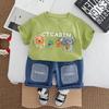 2025 Summer Boys' Cartoon T-shirt & Denim Shorts Set