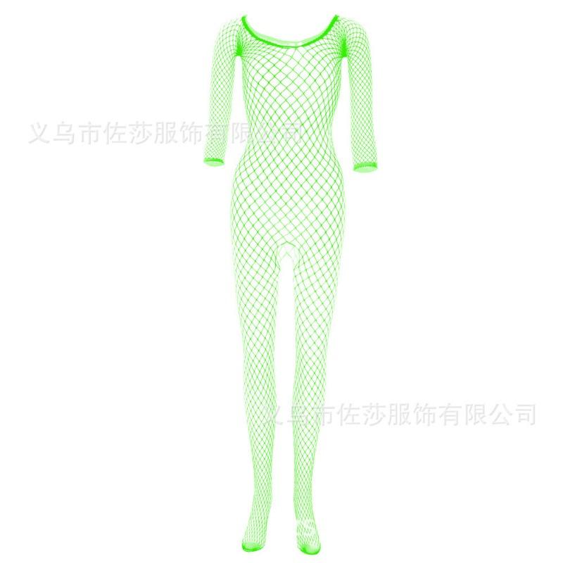 Sex Underwear Long Sleeve Mesh Off Shoulder Uniform Temptation Open Gear One-piece Stockings Large Mesh Leaking Breast