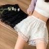 Women Lace Ruffle Tiered Bloomer Shorts Floral Lace Cute Pumpkin Pants Shorts Sexy Layered Mini Shorts