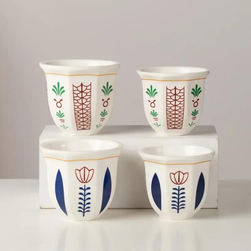 Espresso Ceramic Cup Middle Eastern Style Garland Hand Held Anti-scald Latte Cappuccino Coffee Mugs Teacup Gift for Home-use