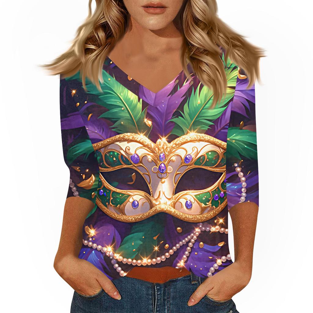 Dámské tričko s potiskem 3/4 rukáv denní víkendová móda základní véčkový výstřih běžný top