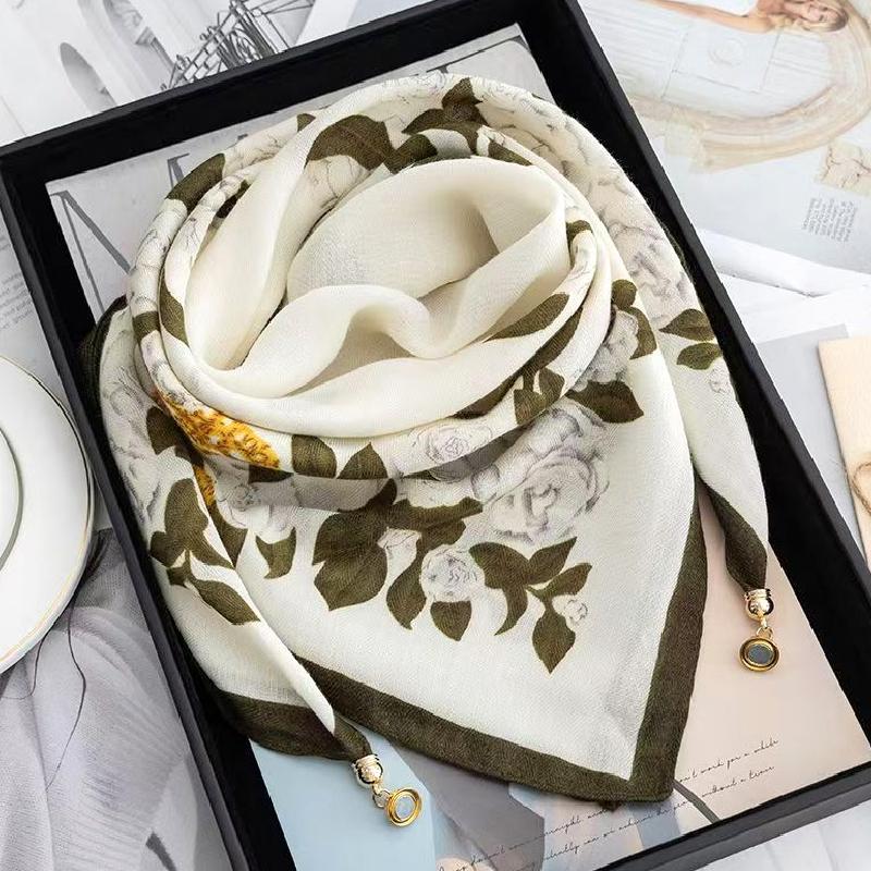 106x65cm Necklace Gift Silk Scarf Elegant Painted Pattern Versatile Neck Scarf Luxury Magnetic Closure French Style Multi-Color