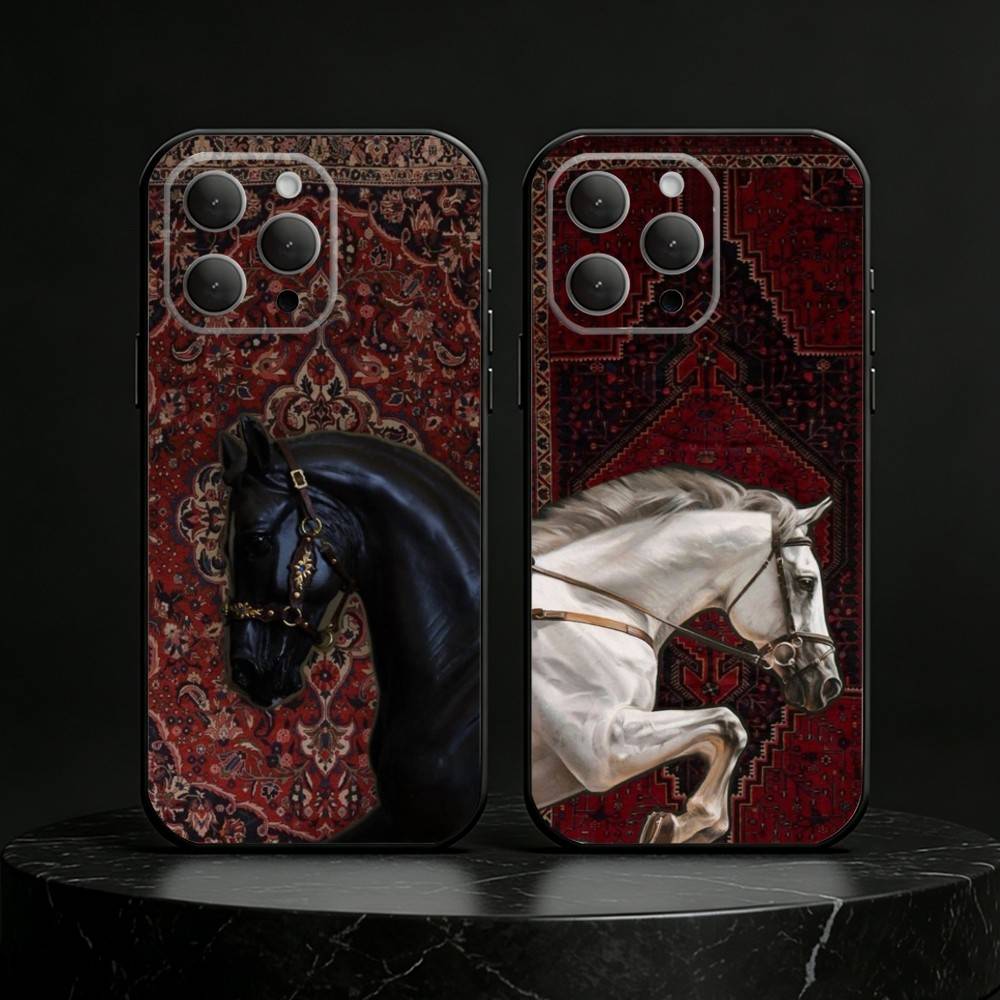 The horse Phone Case For iPhone 17,16,15,14,13,12,11 Plus,Pro Max,SE4Soft Silicone Black Cover