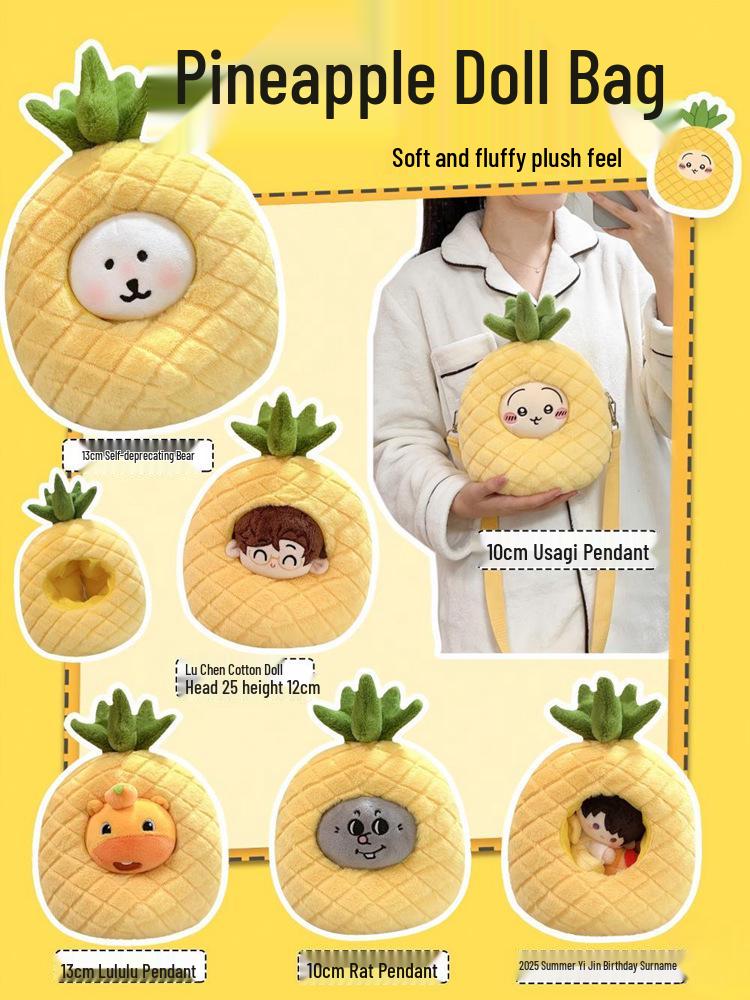 White Pineapple Plush Crossbody Bag for 10cm Dolls