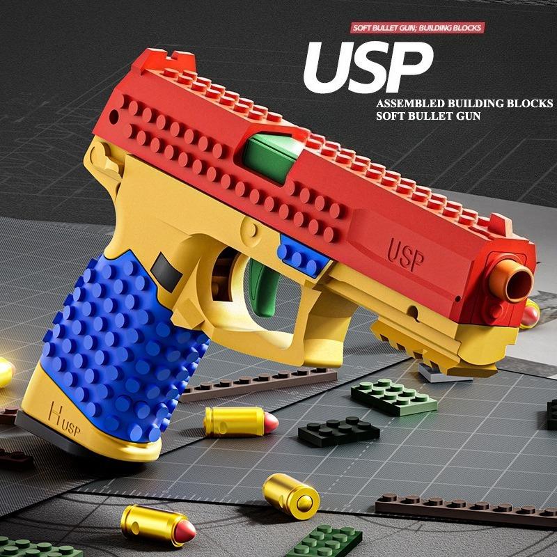 Usp/Sig17 Building Blocks Toy Gun Auto Firing Eject Shell Blowback Soft Bullet Empty Hanging Toy Outdoor Cs Weapon For Boys
