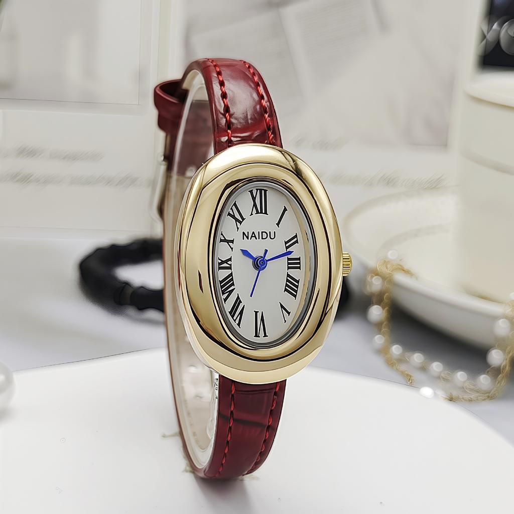 Luxury Brand Women Oval Goose Egg Quartz Watch Vintage Leather Strap Wristwatch Ladies Watches Christmas Gift Clock Relojes
