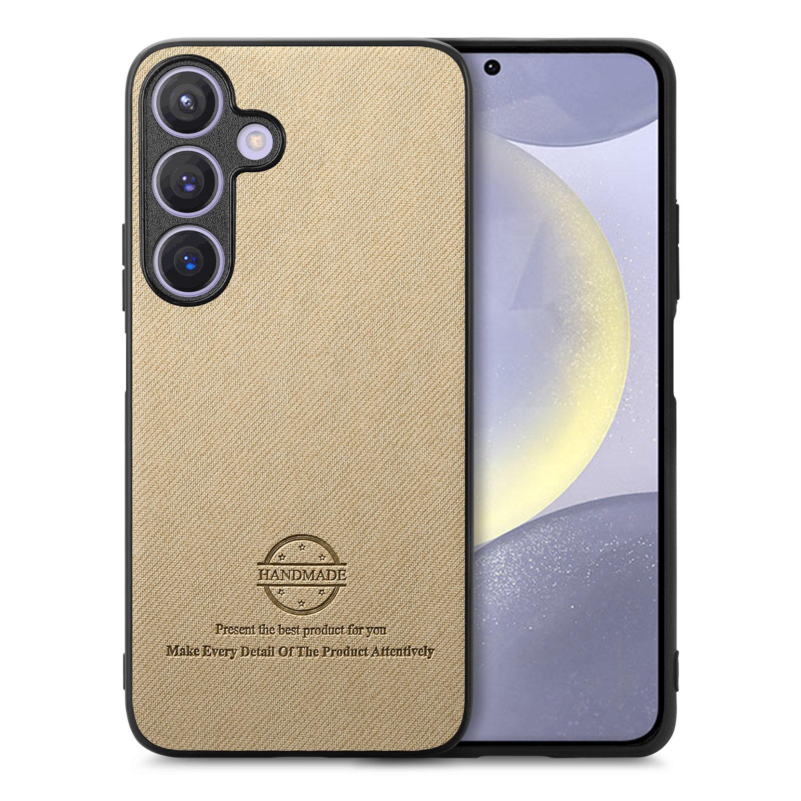 

For Samsung Galaxy S24+ Leather Phone Back Cover with Cloth Texture Khaki