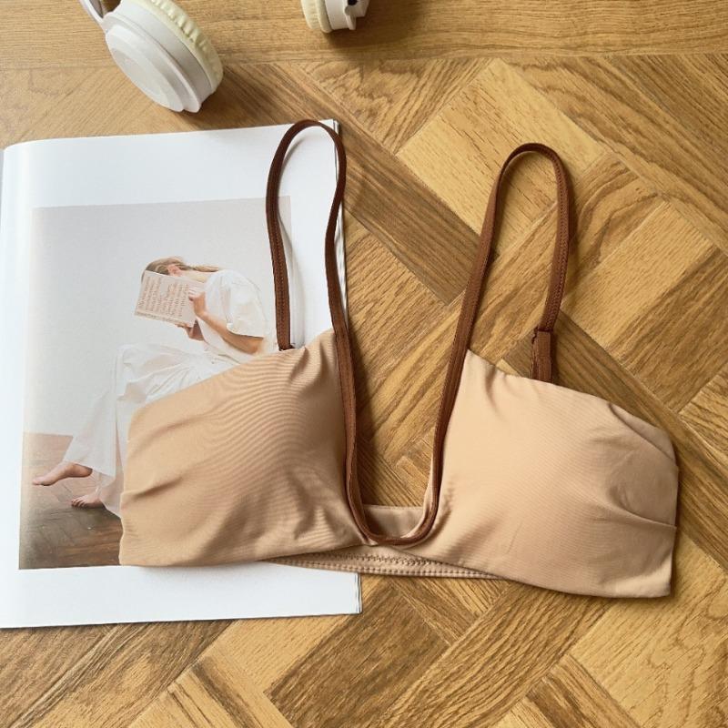 Shell cup underwear women's summer thin small breasts deep seamless sexy bra without steel ring outer chest