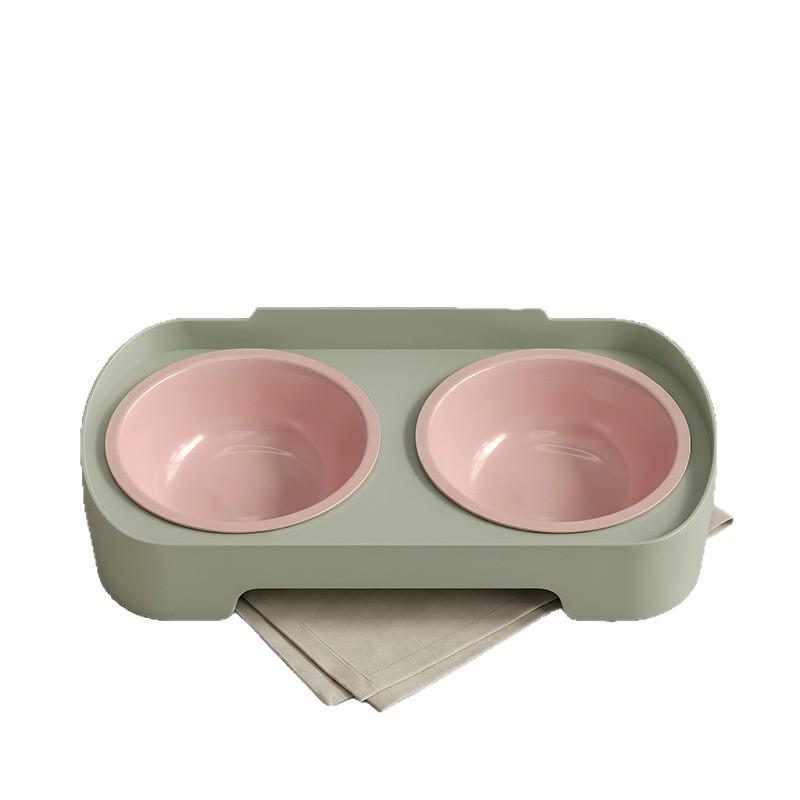 Eco-friendly Double Cat & Dog Bowl: Slanted Design for Cervical Protection - Food & Water Bowl