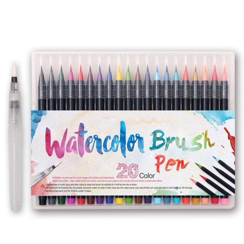 20 Colors Watercolor Fine Tip Pens for Children Adult Book Coloring W// 3pcs Finger Sponges Watercolor Brush Pens