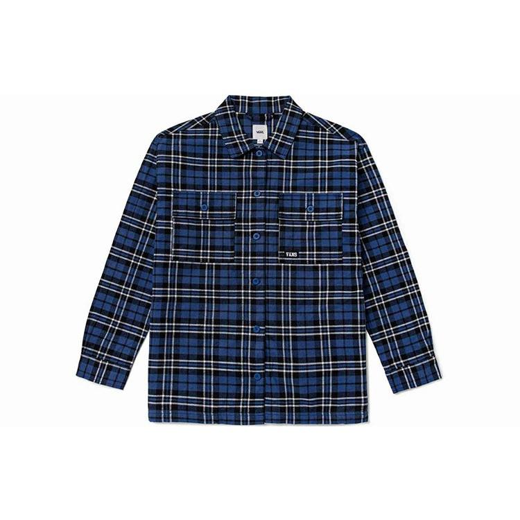 (WMNS) Vans Contrasting Colors Plaid Logo Printing Long Sleeves Blue Shirt Women s VN0A7TNT2T9 S