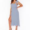Women Summer Casual Sleeveless Spaghetti Strap A-Line Dress High Waist Long Split Solid Color Dresses
