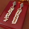 Vintage Retro Earrings for Women Inlaid Rhinestone Fish Tail Tassel Pearl Drop Earring High-end Luxury Designer Zircon Gifts