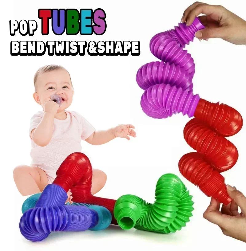 Giocattoli 8 Pezzi Tubo Telescopico Colorato Pop Tube Tubo Estensibile Tubo Ondulato Bambini Adulti Giocattolo per Alleviare lo Stress Apprendimento Educativo Pieghevole